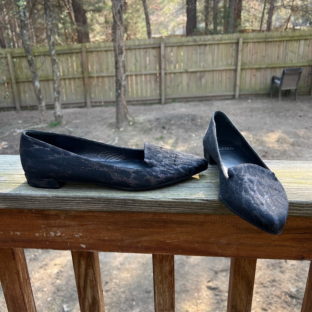 STUART WEITZMAN Black Pipelopez Sueded Leather Loafer Flats size 7.5